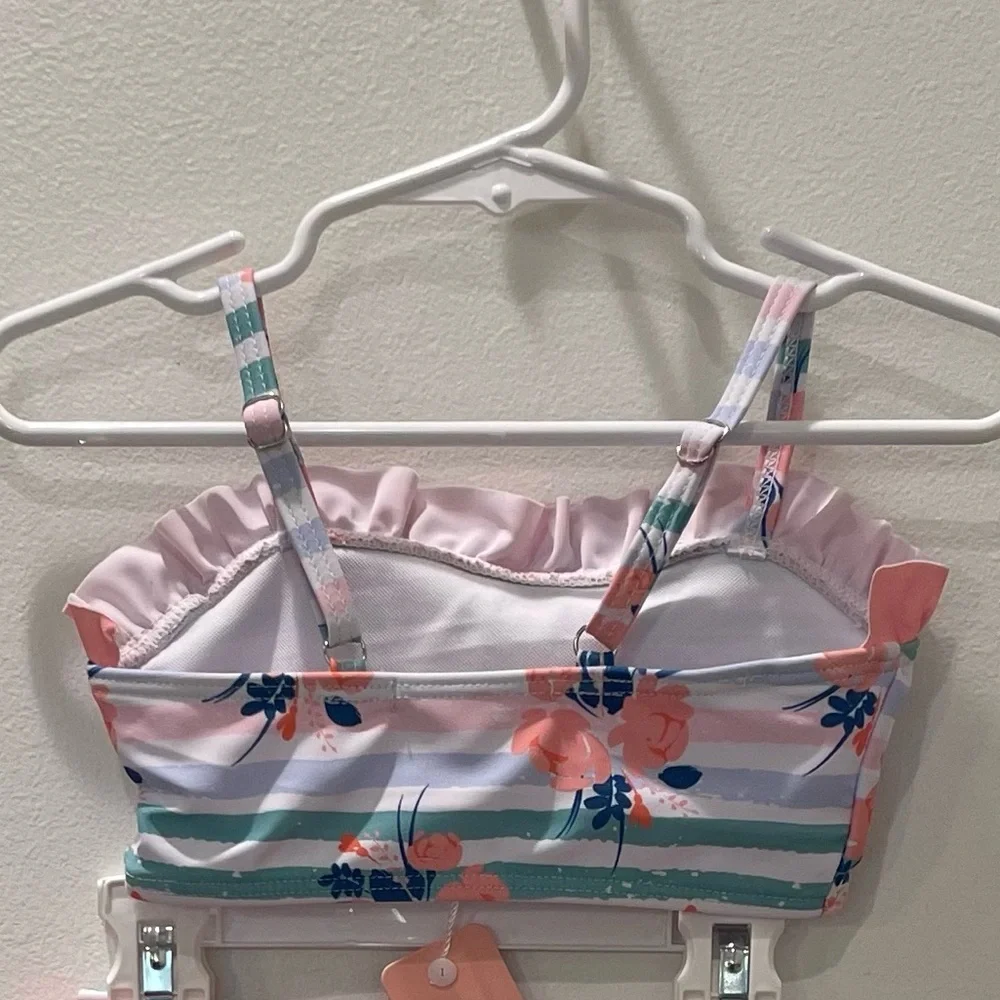 NEW…Girl Toddler Striped Floral Pink Two-Piece Bikini Set